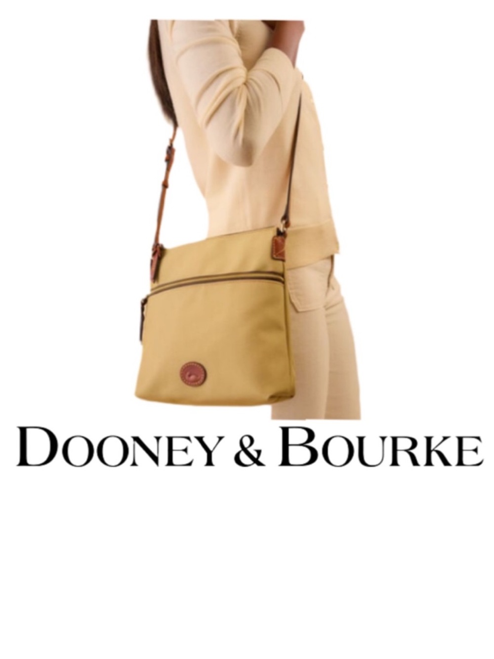 Dooney Bourke Tan Beige Red Interior Canvas Crossbody Bag Purse Adjustable Strap - Picture 2 of 16